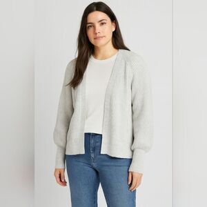 Gap Gray Open-Front Balloon Sleeve Cardigan Sweater Cotton Knit Rib Size L Tall